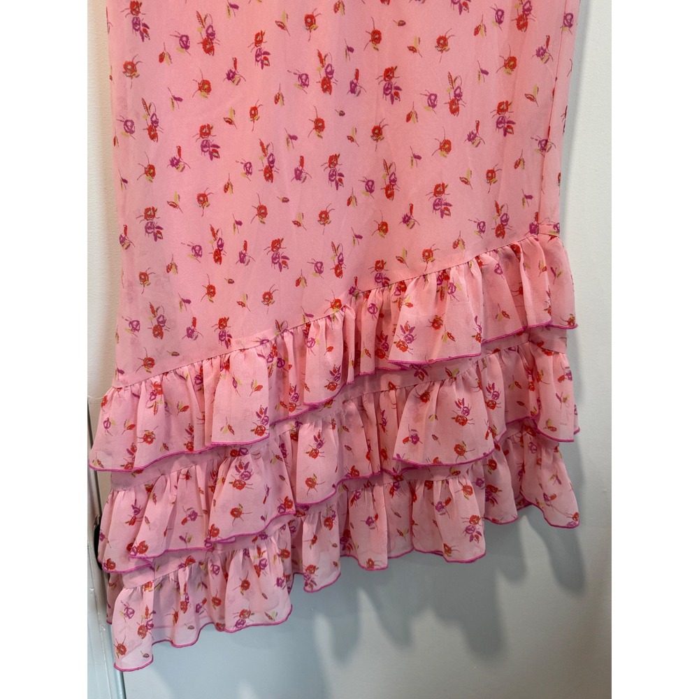 Urban Outfitters Kimchi Blue Pink Floral Asymmetrical Ruffle Midi Skirt Medium - Picture 2 of 6